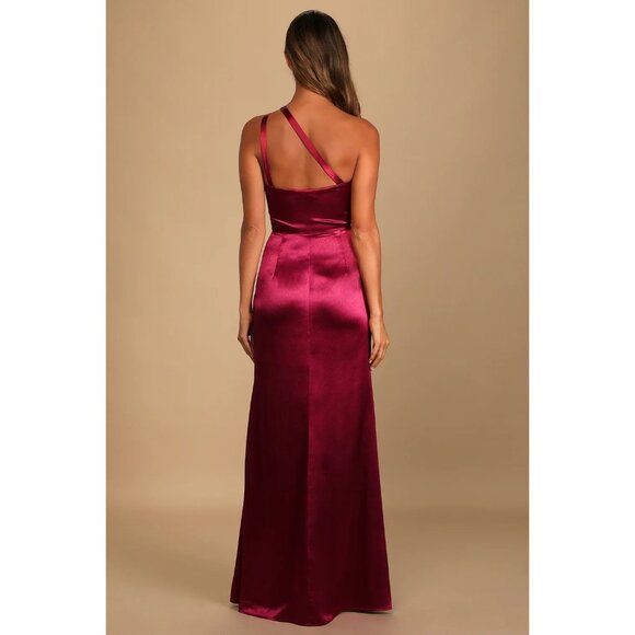 LULUS Devotion to Love Wine Satin One-Shoulder Maxi Dress NWT size XS - Picture 3 of 14
